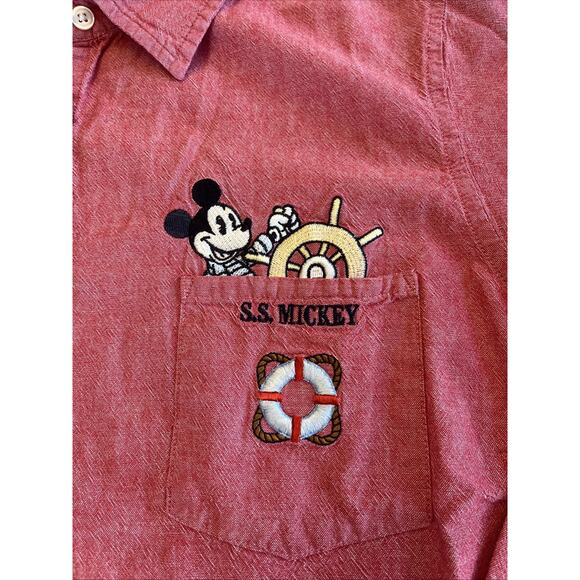 Disney Womens 3/4 Sleeve Button Down Shirt Sz XL “SS Mickey” Red Embroidered - Picture 2 of 8